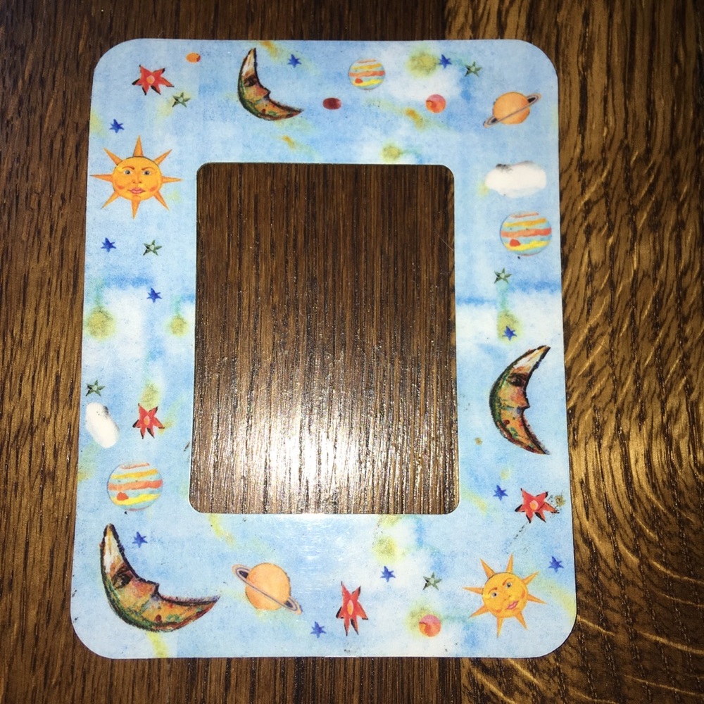 Blue sun/moon/stars/planets magnetic photo frame